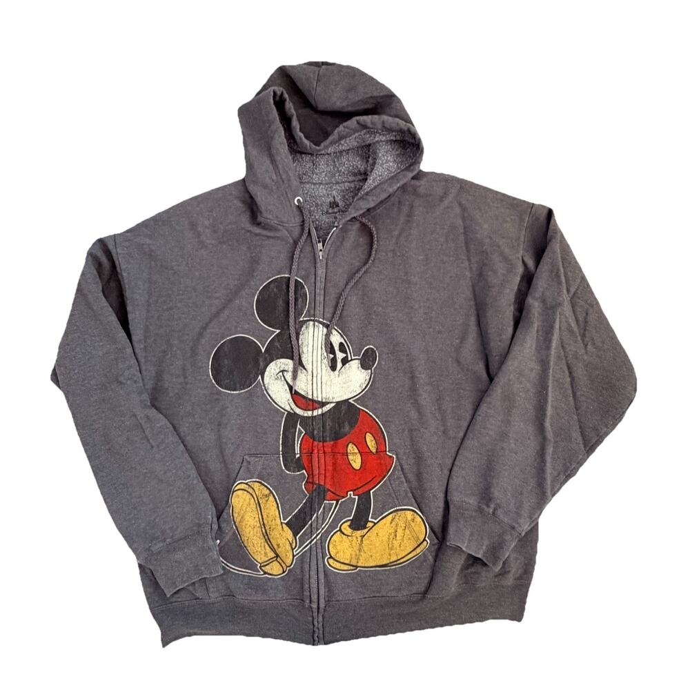 Disneyland Disney World Hanes Grey Mickey Mouse Hooded Zip Sweatshirt XL